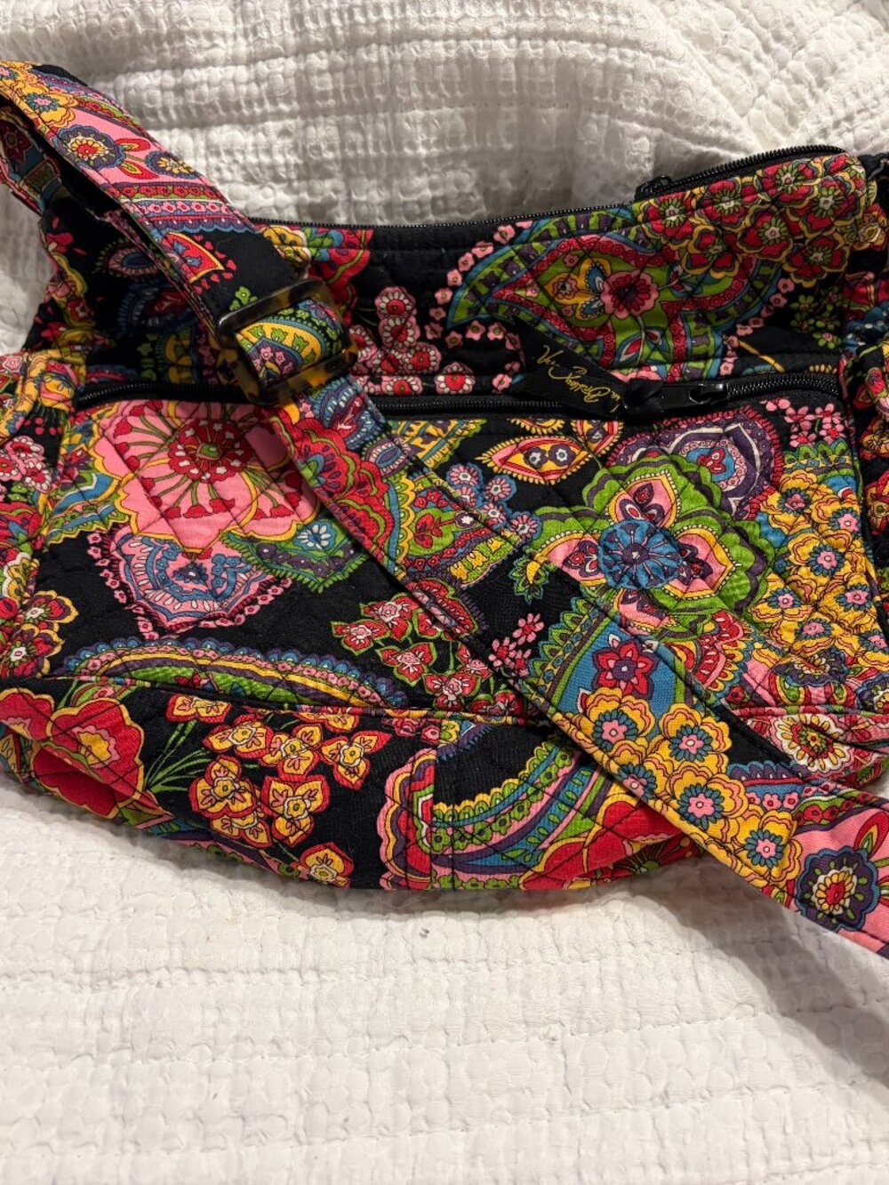 Vintage Vera Bradley Shoulder Bag: Black/Multicolored Floral and Paisley